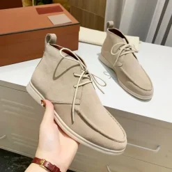 Men's Beige Faux Suede Chukka Boots with Lace-Up Design – Casual Lightweight Ankle Boots for Everyday Wear