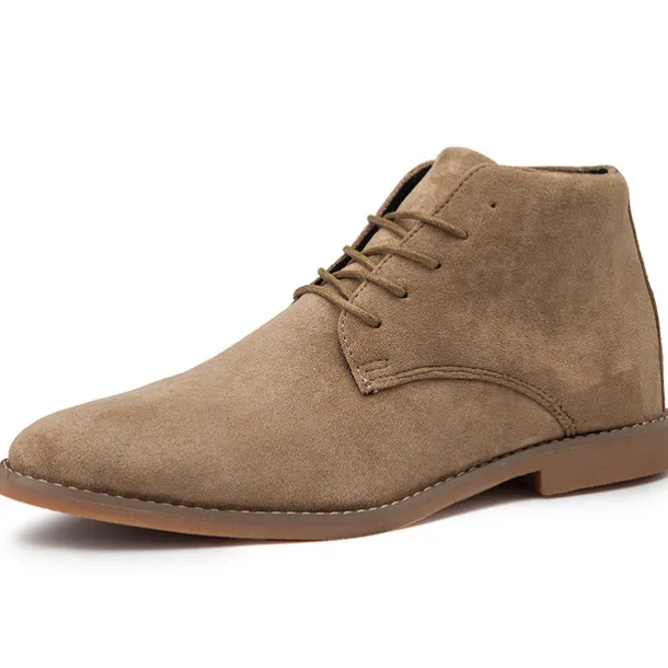 Men's Beige Faux Suede Lace-Up Desert Boots – Classic Chukka Style with Comfortable Rubber Sole for Casual Wear