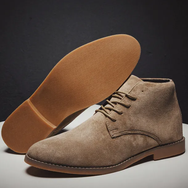 Men's Beige Faux Suede Lace-Up Desert Boots – Classic Chukka Style with Comfortable Rubber Sole for Casual Wear