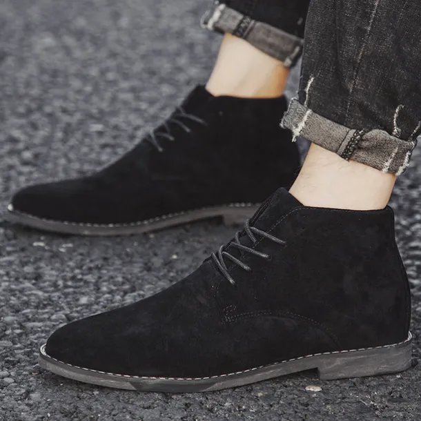 Men's Beige Faux Suede Lace-Up Desert Boots – Classic Chukka Style with Comfortable Rubber Sole for Casual Wear