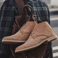 Men's Beige Faux Suede Lace-Up Desert Boots – Classic Chukka Style with Comfortable Rubber Sole for Casual Wear
