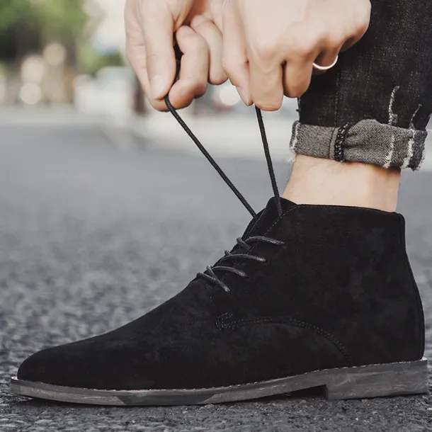 Men's Beige Faux Suede Lace-Up Desert Boots – Classic Chukka Style with Comfortable Rubber Sole for Casual Wear