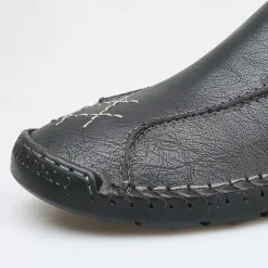 Men's Beige Genuine Faux Leather Moccasins – Handmade Stitching Casual Slip-On Driving Shoes for Outdoor & Trave