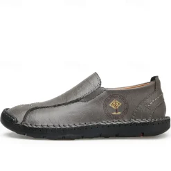 Men's Beige Genuine Faux Leather Moccasins – Handmade Stitching Casual Slip-On Driving Shoes for Outdoor & Trave