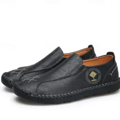 Men's Beige Genuine Faux Leather Moccasins – Handmade Stitching Casual Slip-On Driving Shoes for Outdoor & Trave