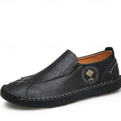 Men's Beige Genuine Faux Leather Moccasins – Handmade Stitching Casual Slip-On Driving Shoes for Outdoor & Trave