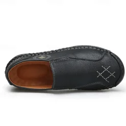 Men's Beige Genuine Faux Leather Moccasins – Handmade Stitching Casual Slip-On Driving Shoes for Outdoor & Trave