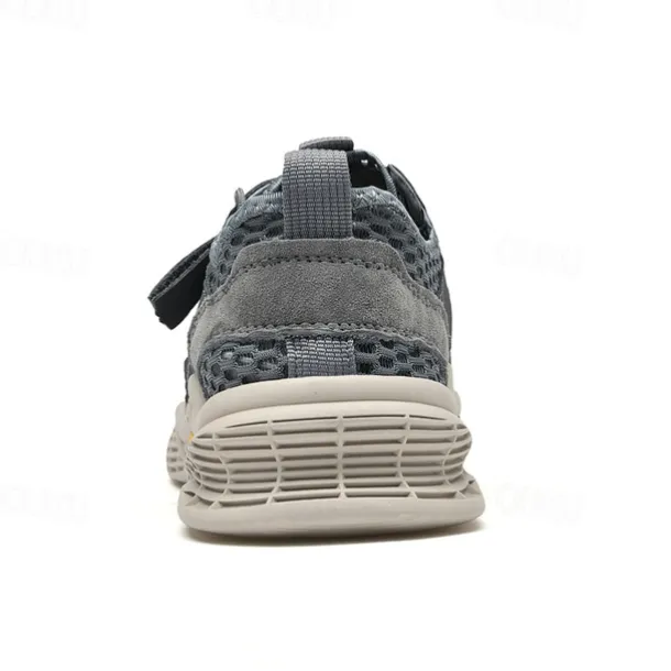 Men's Beige Mesh Sneakers with Lace-up & Velcro Strap, Breathable Casual Sports Shoes for Summer