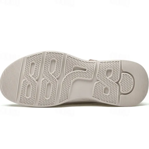 Men's Beige Mesh Sneakers with Lace-up & Velcro Strap, Breathable Casual Sports Shoes for Summer