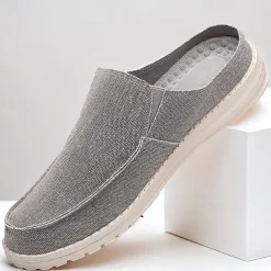 Men's Beige Slip-On Loafers with Comfortable Canvas Upper, Casual Shoes for Everyday Wear