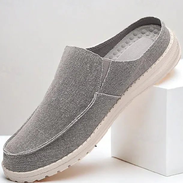 Men's Beige Slip-On Loafers with Comfortable Canvas Upper, Casual Shoes for Everyday Wear