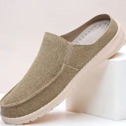 Men's Beige Slip-On Loafers with Comfortable Canvas Upper, Casual Shoes for Everyday Wear