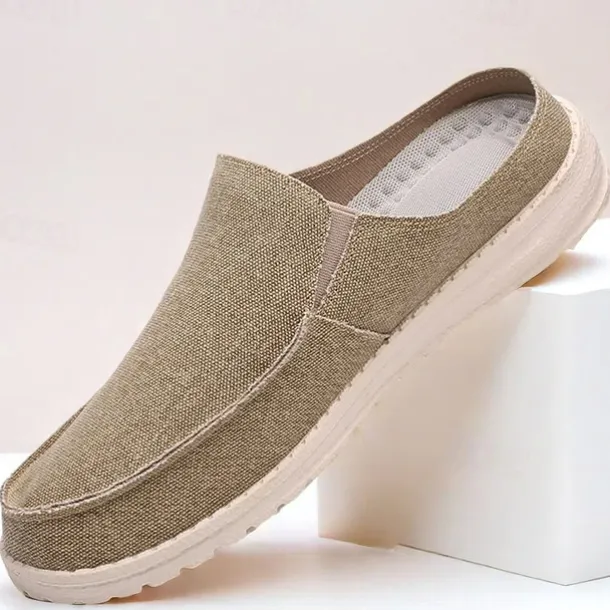 Men's Beige Slip-On Loafers with Comfortable Canvas Upper, Casual Shoes for Everyday Wear