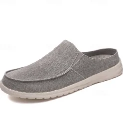 Men's Beige Slip-On Loafers with Comfortable Canvas Upper, Casual Shoes for Everyday Wear