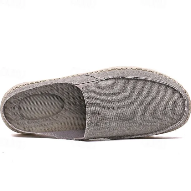 Men's Beige Slip-On Loafers with Comfortable Canvas Upper, Casual Shoes for Everyday Wear