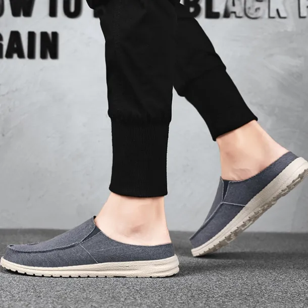 Men's Beige Slip-On Loafers with Comfortable Canvas Upper, Casual Shoes for Everyday Wear