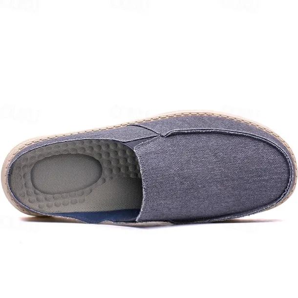 Men's Beige Slip-On Loafers with Comfortable Canvas Upper, Casual Shoes for Everyday Wear