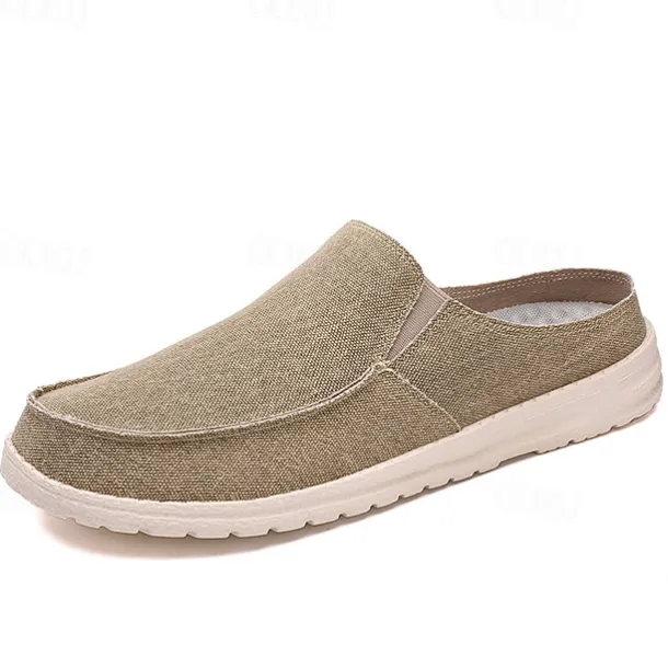 Men's Beige Slip-On Loafers with Comfortable Canvas Upper, Casual Shoes for Everyday Wear