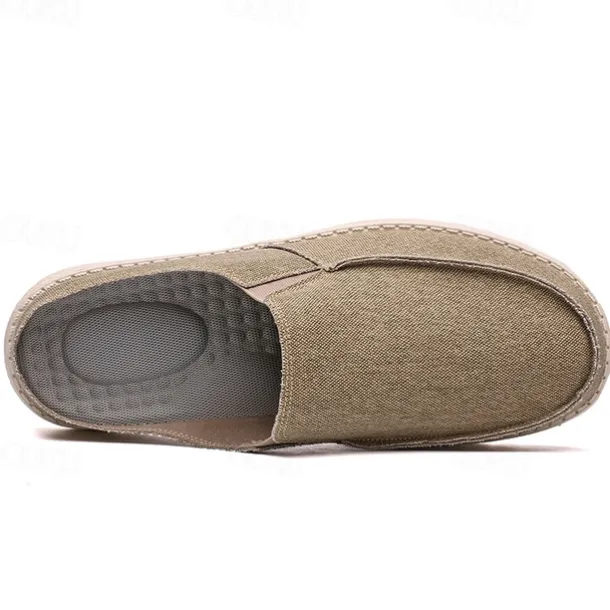 Men's Beige Slip-On Loafers with Comfortable Canvas Upper, Casual Shoes for Everyday Wear