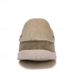 Men's Beige Slip-On Loafers with Comfortable Canvas Upper, Casual Shoes for Everyday Wear