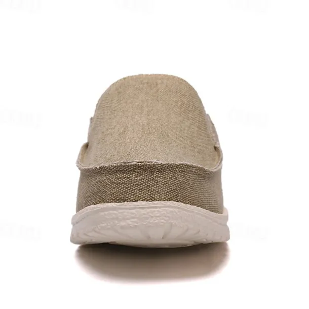 Men's Beige Slip-On Loafers with Comfortable Canvas Upper, Casual Shoes for Everyday Wear