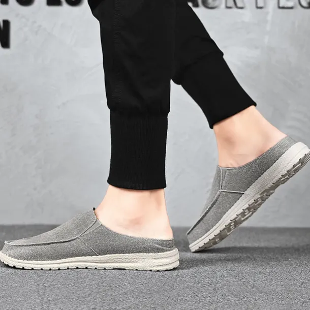 Men's Beige Slip-On Loafers with Comfortable Canvas Upper, Casual Shoes for Everyday Wear