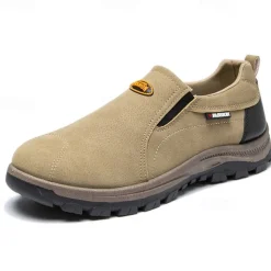 Men's Beige Slip-On Outdoor Shoes with Non-Slip Rugged Sole and Black Accents – Comfortable Casual Footwear for Everyday Use
