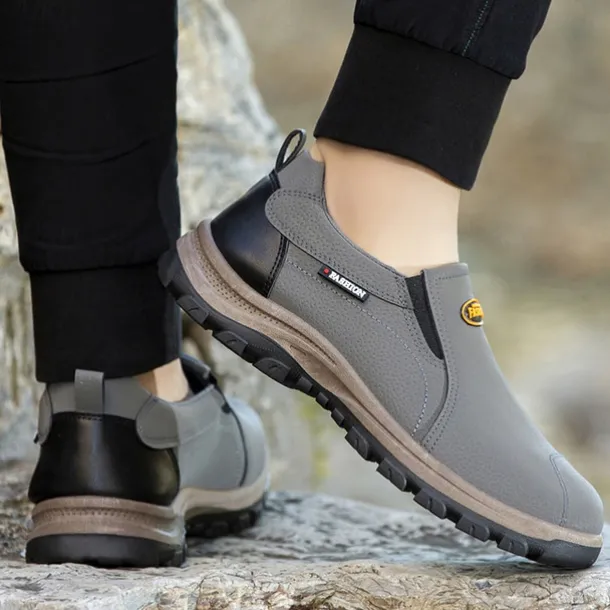 Men's Beige Slip-On Outdoor Shoes with Non-Slip Rugged Sole and Black Accents – Comfortable Casual Footwear for Everyday Use