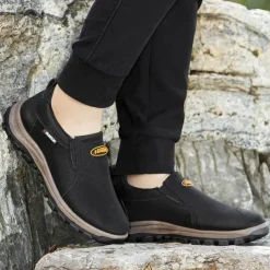 Men's Beige Slip-On Outdoor Shoes with Non-Slip Rugged Sole and Black Accents – Comfortable Casual Footwear for Everyday Use