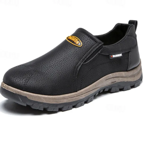 Men's Beige Slip-On Outdoor Shoes with Non-Slip Rugged Sole and Black Accents – Comfortable Casual Footwear for Everyday Use