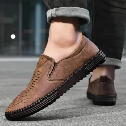 Men's Beige Suede Slip-On Loafers – Handmade Casual Moccasin Shoes for Daily Wear