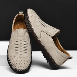 Men's Beige Suede Slip-On Loafers – Handmade Casual Moccasin Shoes for Daily Wear