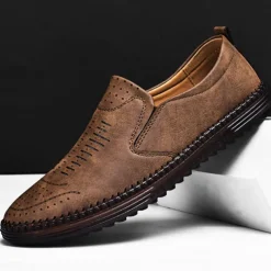 Men's Beige Suede Slip-On Loafers – Handmade Casual Moccasin Shoes for Daily Wear