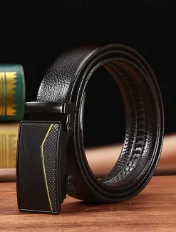Men's Belt Waist Belt Black 1# Black 2# PU Alloy Durable Adjustable Plain Outdoor Daily