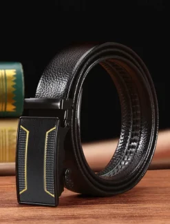 Men's Belt Waist Belt Black 1# Black 2# PU Alloy Durable Adjustable Plain Outdoor Daily