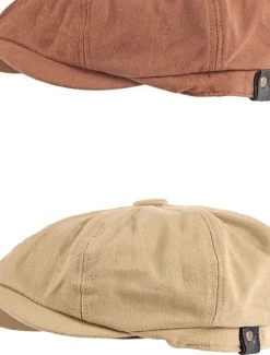 Men's Beret Hat Newsboy Cap Black Brown Cotton Adjustable Buckle Simple 1920s Fashion Holiday Street Dailywear Weekend Pure Color Portable Comfort Fashion