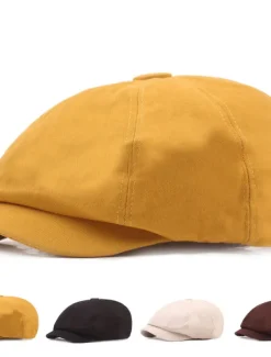 Men's Beret Hat Newsboy Hat Black Yellow Cotton Streetwear Stylish Casual Outdoor Daily Going out Plain Sunscreen