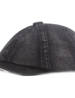 Men's Beret Hat Newsboy Hat Black Blue Denim Streetwear Stylish Casual Outdoor Daily Going out Plain Sunscreen