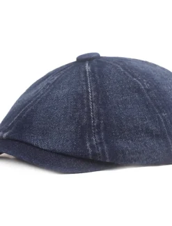Men's Beret Hat Newsboy Hat Black Blue Denim Streetwear Stylish Casual Outdoor Daily Going out Plain Sunscreen