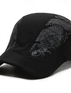 Men's Beret Hat Sun Hat Trucker Hat Black Navy Blue Polyester Fashion Casual Street Daily Dragon Adjustable Sunscreen Breathable
