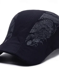 Men's Beret Hat Sun Hat Trucker Hat Black Navy Blue Polyester Fashion Casual Street Daily Dragon Adjustable Sunscreen Breathable