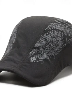 Men's Beret Hat Sun Hat Trucker Hat Black Navy Blue Polyester Fashion Casual Street Daily Dragon Adjustable Sunscreen Breathable