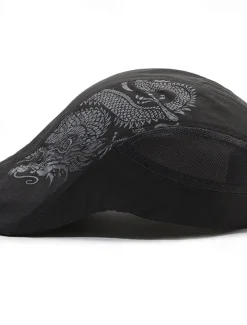 Men's Beret Hat Sun Hat Trucker Hat Black Navy Blue Polyester Fashion Casual Street Daily Dragon Adjustable Sunscreen Breathable
