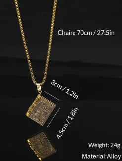 Men's Bible Pendant Necklace - Silver Religious Jewelry with Cross Detail, Christian Faith Accessory for Daily Wear and Special Occasions