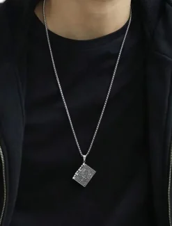 Men's Bible Pendant Necklace - Silver Religious Jewelry with Cross Detail, Christian Faith Accessory for Daily Wear and Special Occasions