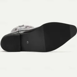 Men's Black and Burgundy Faux Leather Cowboy Boots with Embroidered Design - Classic Western Boots for Rodeo and Outdoor Wear