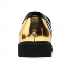 Men's Black and Gold Slip-On Loafers with Decorative Buckle and Brogue Detailing – Stylish Formal Shoes for Office and Special Occasions