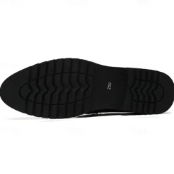 Men's Black and Gold Slip-On Loafers with Decorative Buckle and Brogue Detailing – Stylish Formal Shoes for Office and Special Occasions