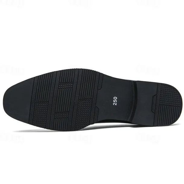 Men's Black and White Faux Leather Loafers with Cut-Out Strap Detail - Elegant Slip-On Shoes for Formal and Business Attire