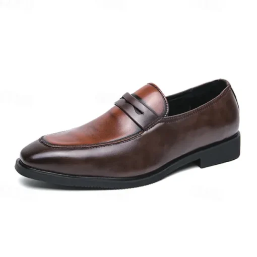Men's Black and White Faux Leather Loafers with Cut-Out Strap Detail - Elegant Slip-On Shoes for Formal and Business Attire